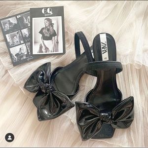 Zara Patent Finish Kitten Heel Sandals